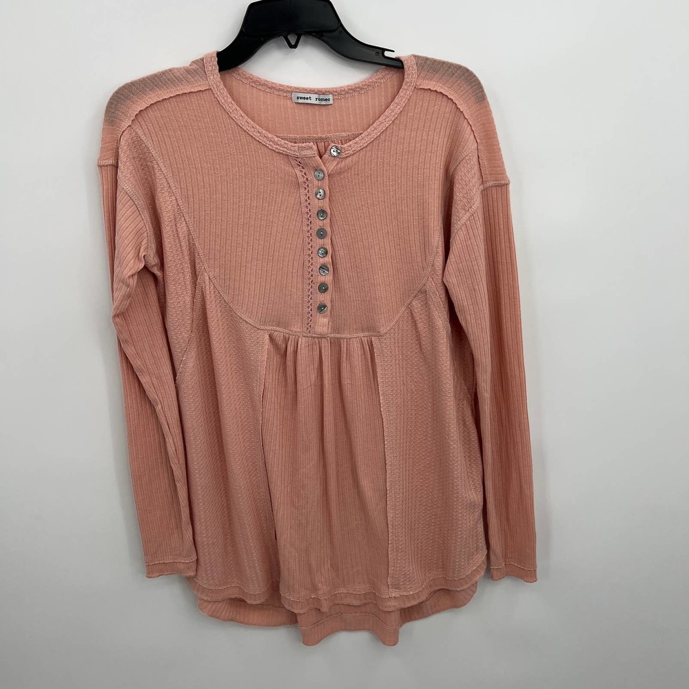 Sweet Romeo Pink Long Sleeve 3/4 Button-Down Blouse Size S